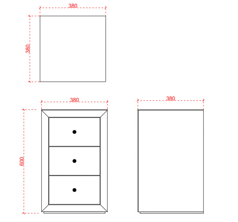Chevet en verre miroir ADEL avec 3 tiroirs