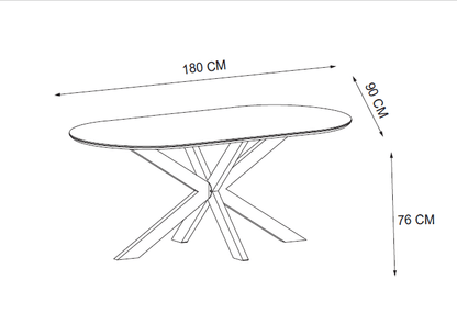 TABLE REPAS MANON PIED CHROME PLATEAU CERAMIQUE MARBRE BLANC 180x90cm
