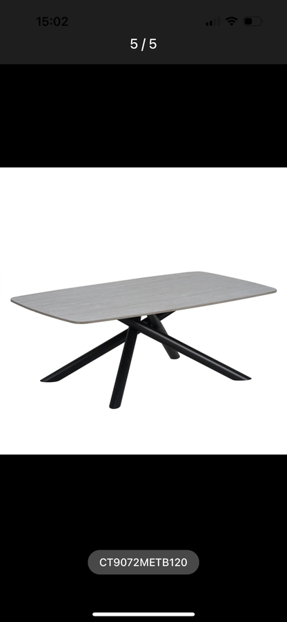 TABLE BASSE NYSA PIED METAL NOIR CERAMIQUE TRAVERTIN MAT 120x70x45cm