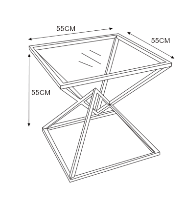 GUERIDON PYRAMIDE CHROME MARBRE NOIR 55x55x55cm