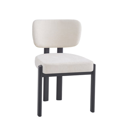 CHAISE BAGUETTE PIED METAL NOIR SERGE CHENILLE BEIGE