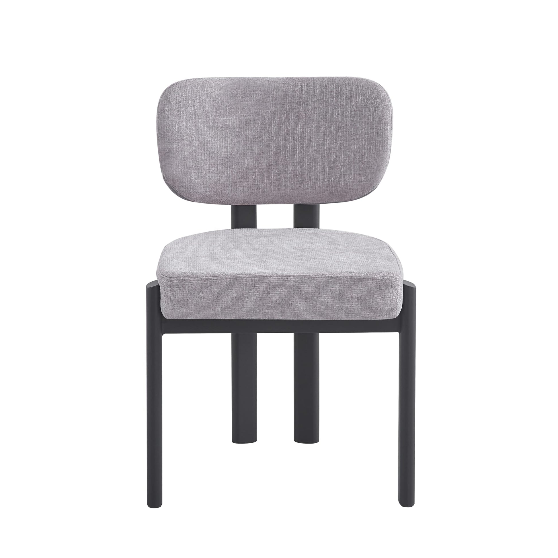 CHAISE  BAGUETTE SERGE PIED METAL NOIR CHENILLE LIGHT GRIS
