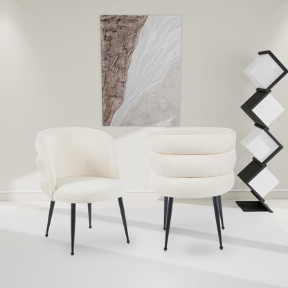 CHAISE SACHA PIEDS METAL NOIR ASSISE ECRU TISSU EFFET LIN