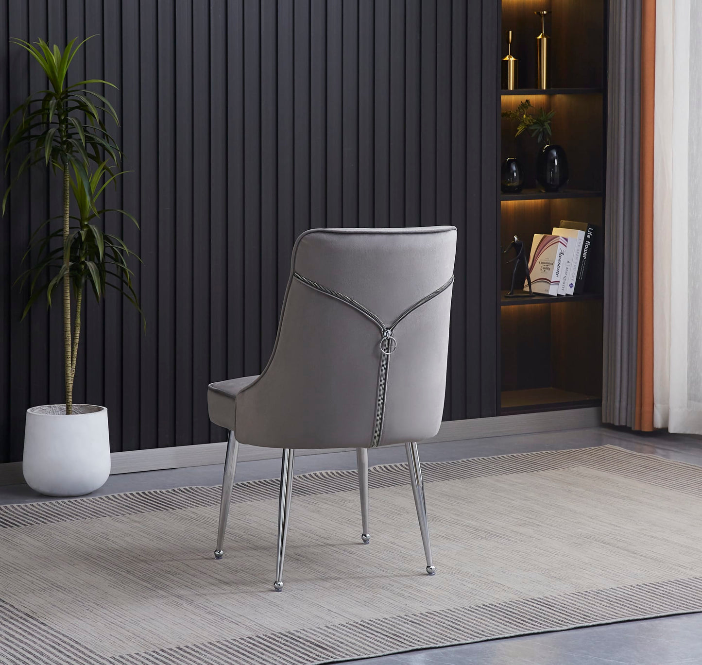 CHAISE ZIP CHROME VELOURS GRIS