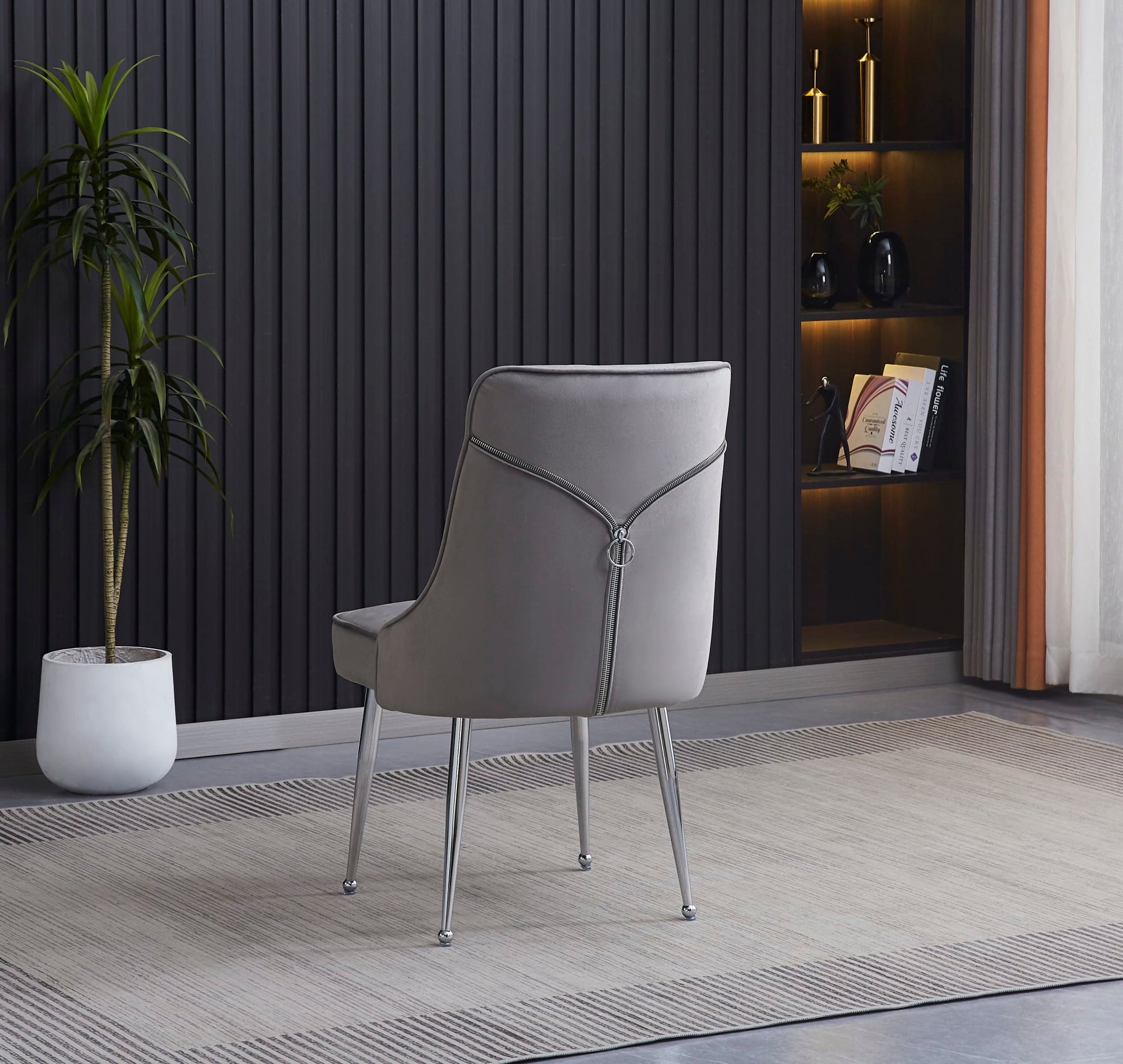 CHAISE ZIP CHROME VELOURS GRIS
