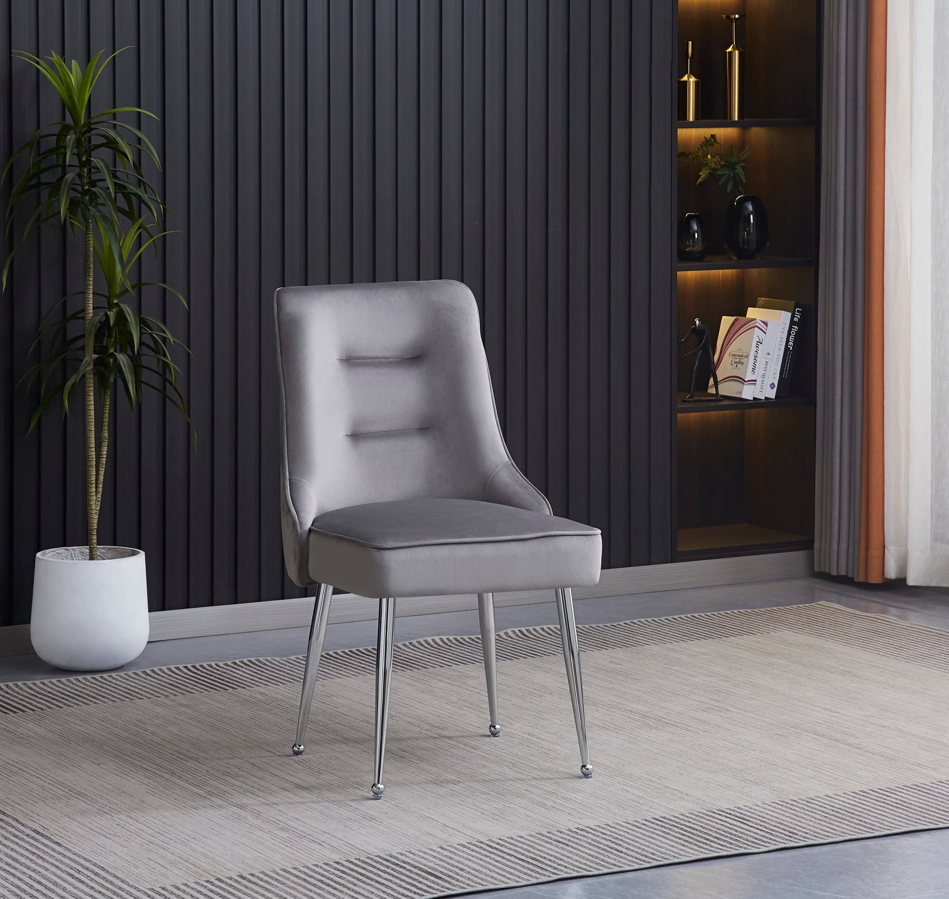 CHAISE ZIP CHROME VELOURS GRIS