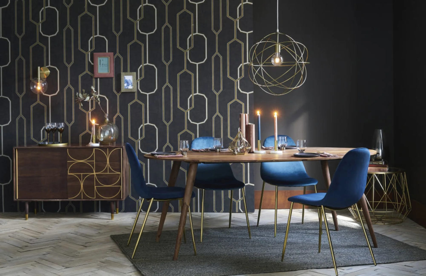 CHAISE SCANDINAVE GOLD VELOURS BLEU