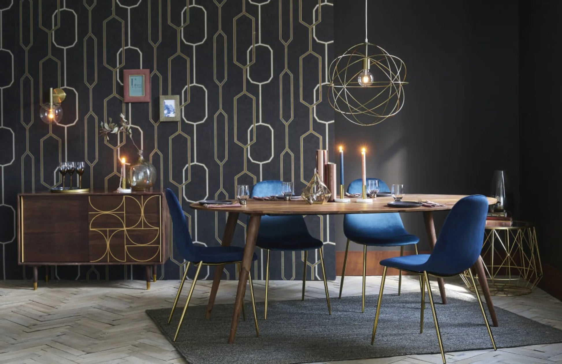 CHAISE SCANDINAVE GOLD VELOURS BLEU