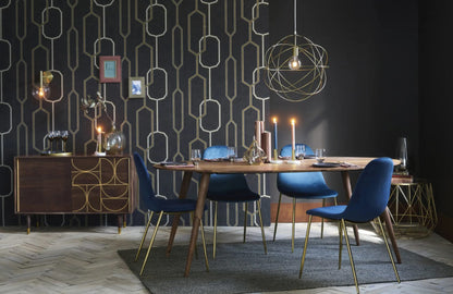 CHAISE SCANDINAVE GOLD VELOURS BLEU