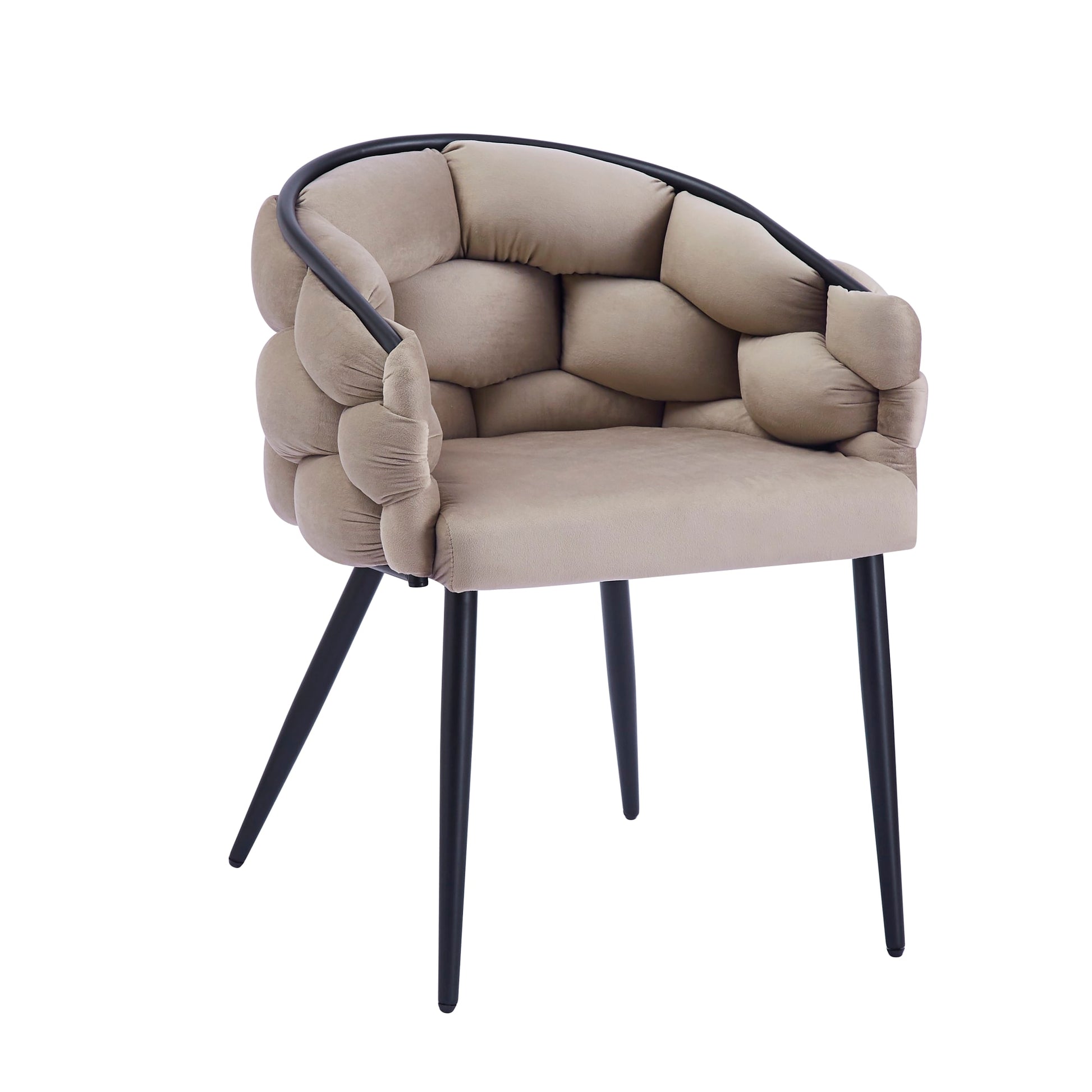 CHAISE AVEC ACCOUDOIR BALLON METAL NOIR VELOURS TAUPE