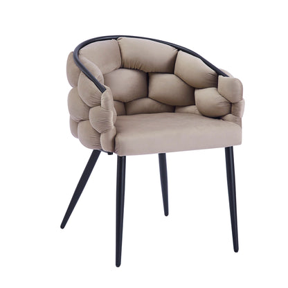 CHAISE AVEC ACCOUDOIR BALLON METAL NOIR VELOURS TAUPE