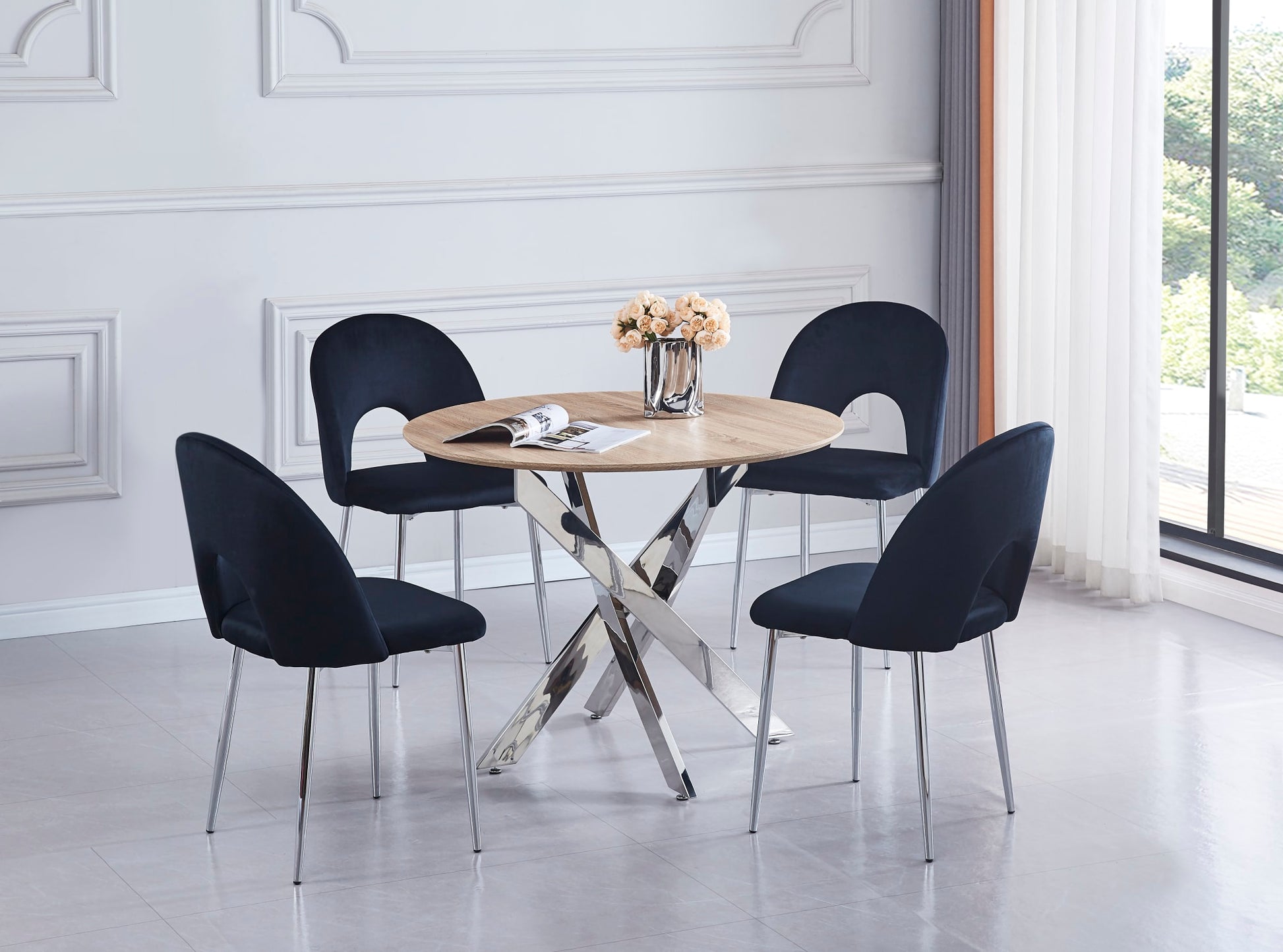 CHAISE TEDDY NOIR PIED CHROME