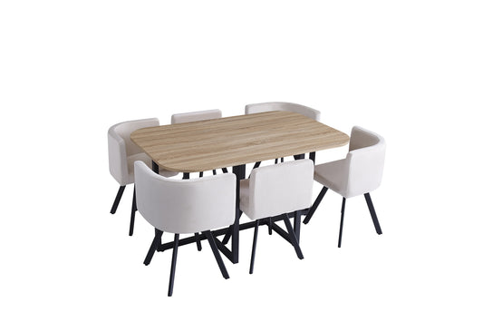 ENSEMBLE VENDOME 6+1 BOIS CHAISE BEIGE PIED NOIR 140X90cm