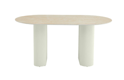TABLE A MANGER ROXY PIED BEIGE CERAMIQUE TRAVERTIN MAT 180X90CM