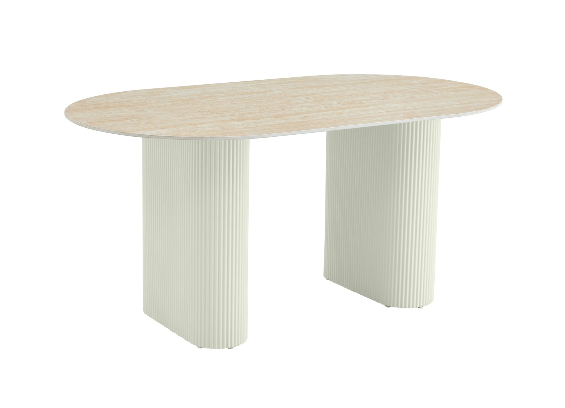 TABLE A MANGER ROXY PIED BEIGE CERAMIQUE TRAVERTIN MAT 180X90CM