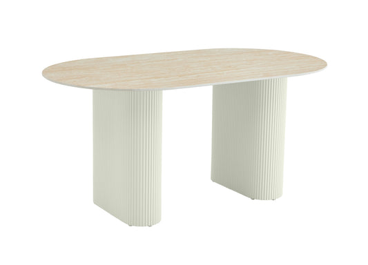 TABLE A MANGER ROXY PIED BEIGE CERAMIQUE TRAVERTIN MAT 180X90CM