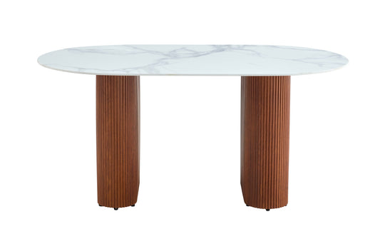 TABLE A MANGER ROXY PIED NOISETTE PLATEAU CERAMIQUE MARBRER BLANC 160