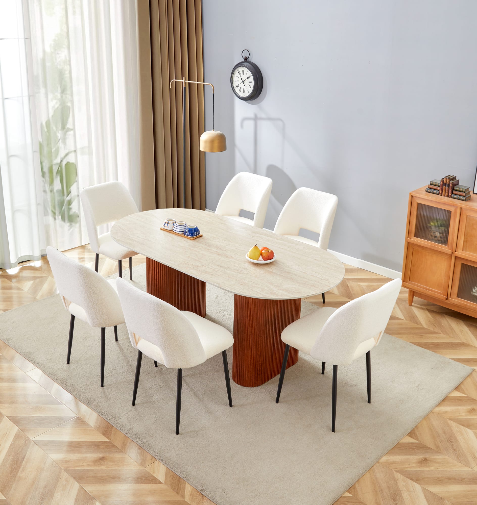 TABLE A MANGER ROXY PIED NOISETTE PLATEAU CERAMIQUE TRAVERTIN MAT 160