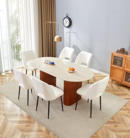 TABLE A MANGER ROXY PIED NOISETTE PLATEAU CERAMIQUE TRAVERTIN MAT 160