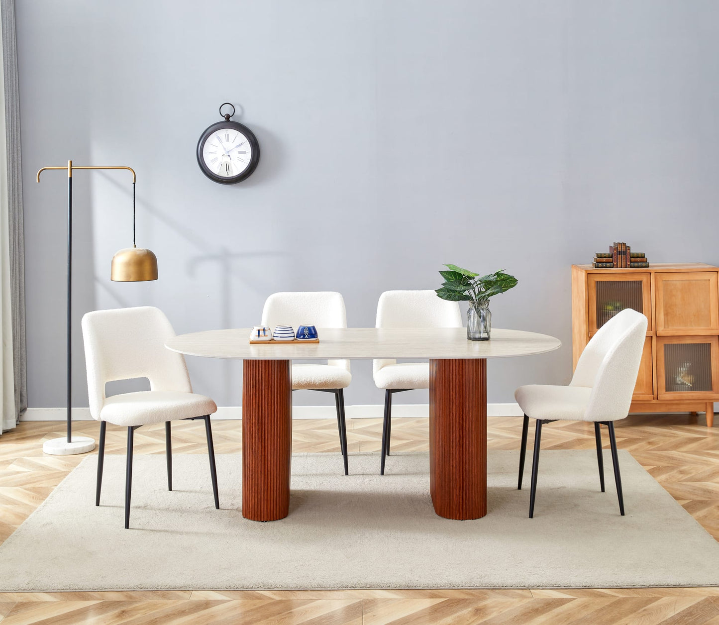 TABLE A MANGER ROXY PIED NOISETTE PLATEAU CERAMIQUE TRAVERTIN MAT 160