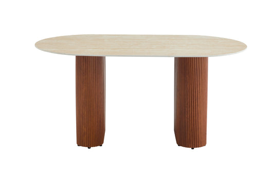 TABLE A MANGER ROXY PIED NOISETTE PLATEAU CERAMIQUE TRAVERTIN MAT 160