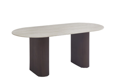 TABLE A MANGER ROXY PIED NOYER PLATEAU CERAMIQUE TRAVERTIN BRILLANT 180CM