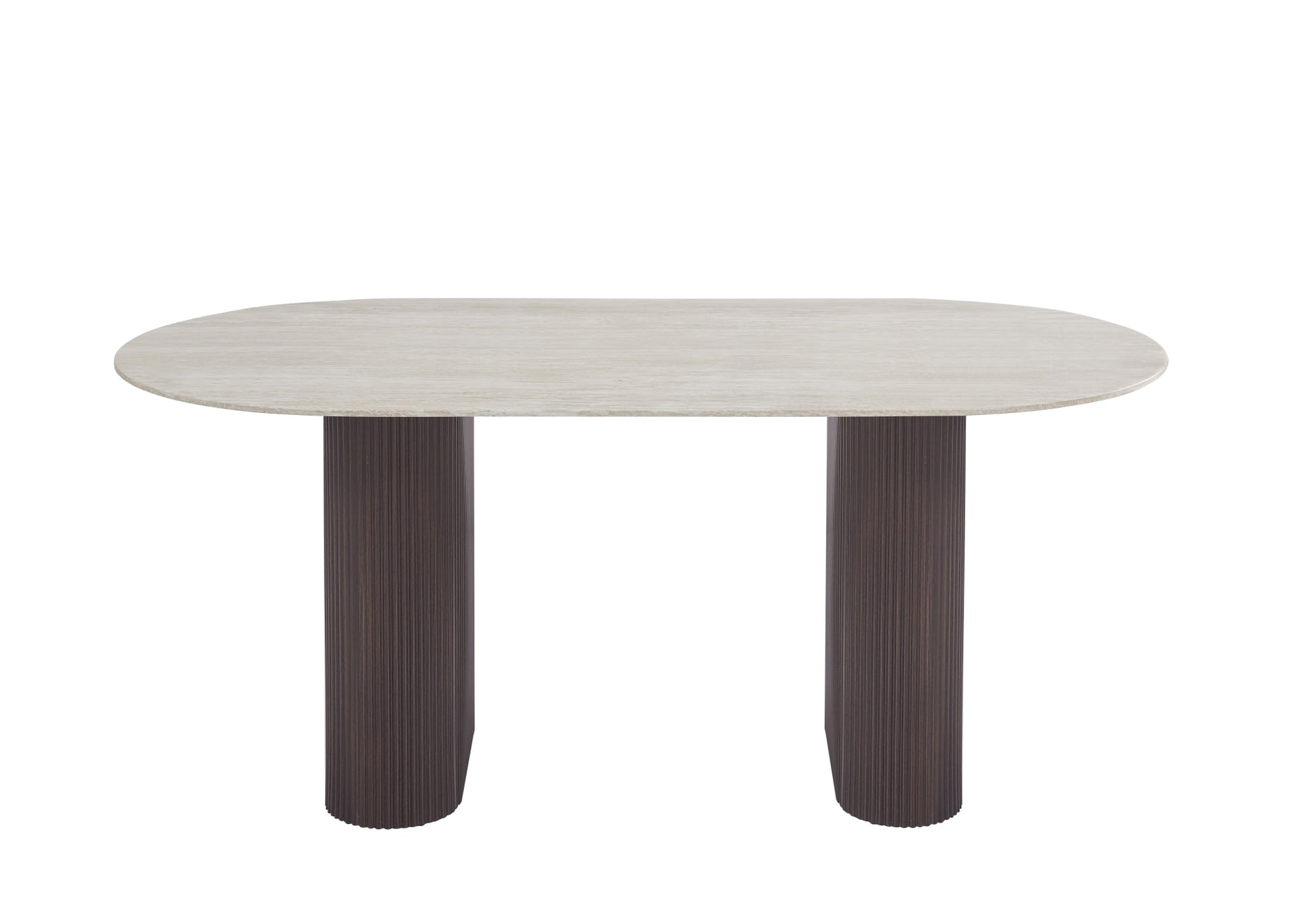 TABLE A MANGER ROXY PIED NOYER PLATEAU CERAMIQUE TRAVERTIN BRILLANT 180CM