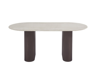 TABLE A MANGER ROXY PIED NOYER PLATEAU CERAMIQUE TRAVERTIN BRILLANT 180CM