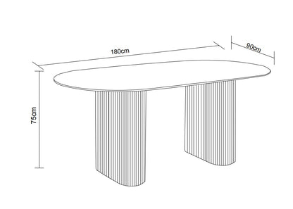 TABLE A MANGER ROXY PIED EFFET TRAVERTIN CERAMIQUE MARBRE BLANC 180X90CM