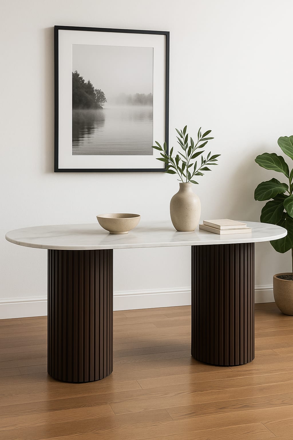 TABLE A MANGER KEYSHA PIED NOYER PLATEAU CERAMIQUE MOKA 180CM