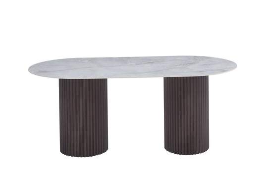 TABLE A MANGER KEYSHA PIED NOYER PLATEAU CERAMIQUE MOKA 180CM
