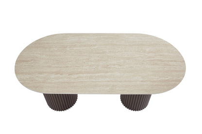 TABLE A MANGER KEYSHA METAL NOIR CERAMIQUE TRAVERTIN 180x90cm
