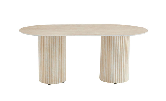 TABLE A MANGER KEYSHA TRAVERTIN CERAMIQUE TRAVERTIN 180x90cm (DT992)