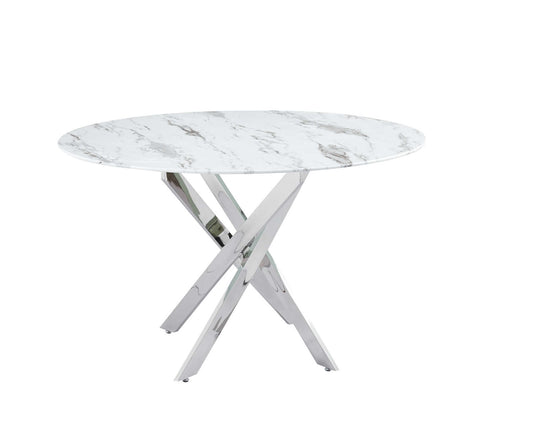 Table a manger ronde JESSICA chrome XXL 120 cm 4 couverts
