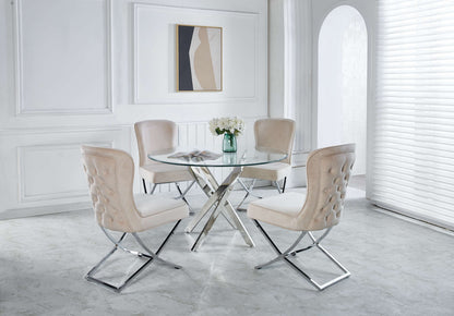 Table a manger ronde JESSICA chrome XXL 120 cm 4 couverts