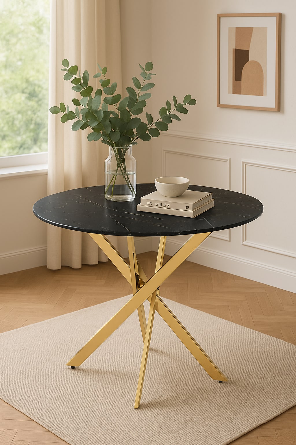 Table à manger ronde JESSICA Gold 100 cm 4 couverts