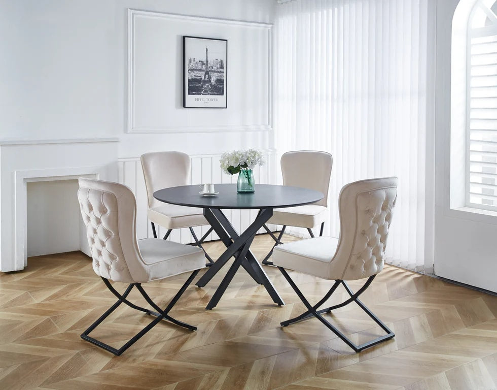 Lot de 4 chaises GABRIELLE Métal noir Velours Capitonné