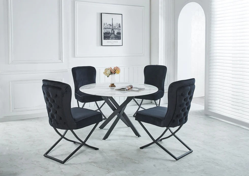 Lot de 4 chaises GABRIELLE Métal noir Velours Capitonné