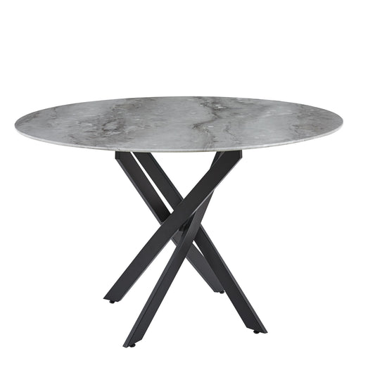 TABLE REPAS JESSICA METAL NOIR MARBRE GREIGE 120x75cm