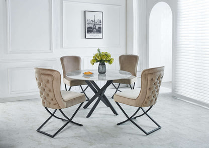 TABLE REPAS JESSICA METAL NOIR MARBRE GREIGE 120x75cm