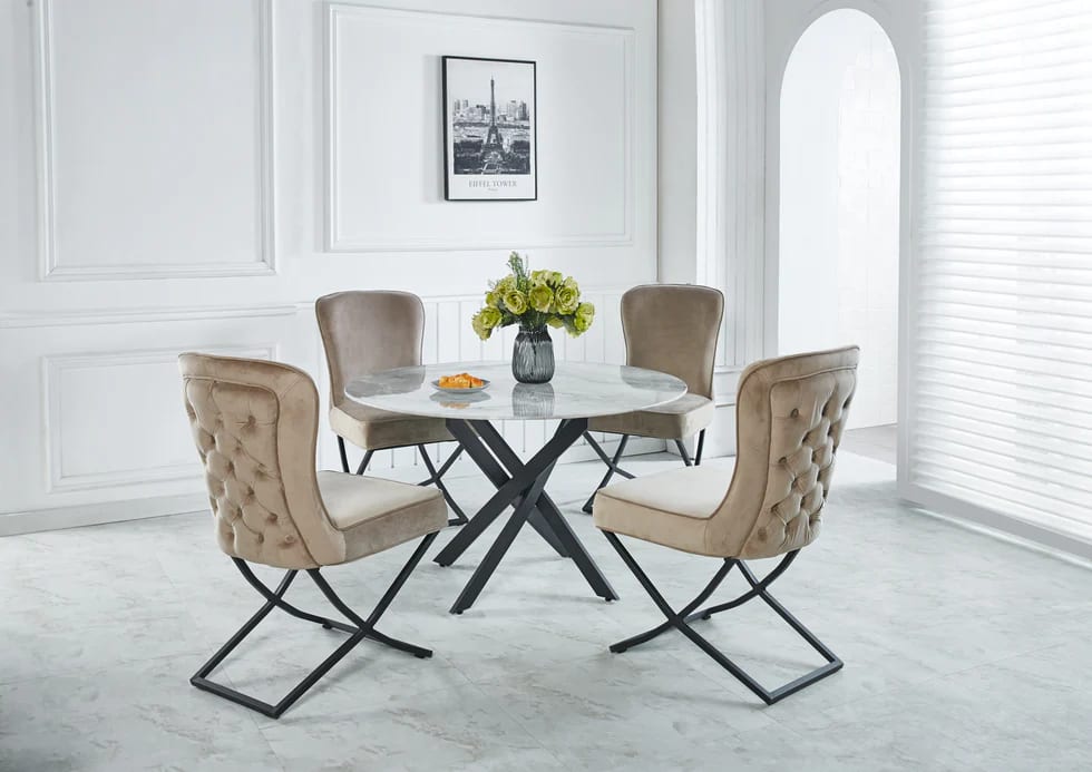 Lot de 4 chaises GABRIELLE Métal noir Velours Capitonné