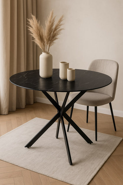 TABLE REPAS JESSICA METAL NOIR MARBRE NOIR 120X75CM