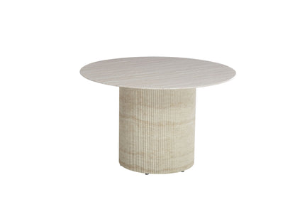 TABLE A MANGER BAIETAA CERAMIQUE EFFET TRAVERTIN PIED TRAVERTIN 120x75CM