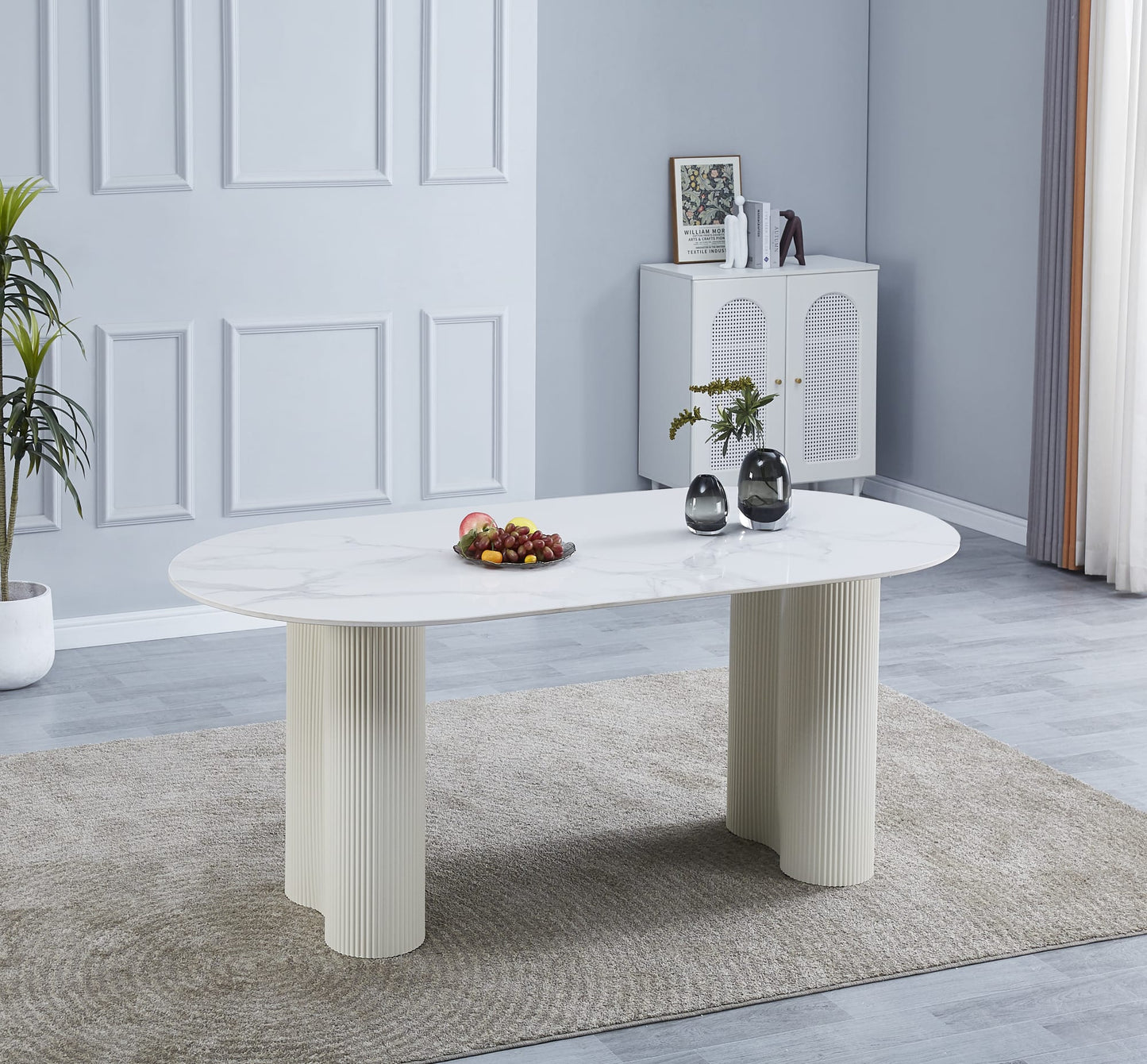 Table VENEZIA plateau céramique marbré blanc L 180 cm