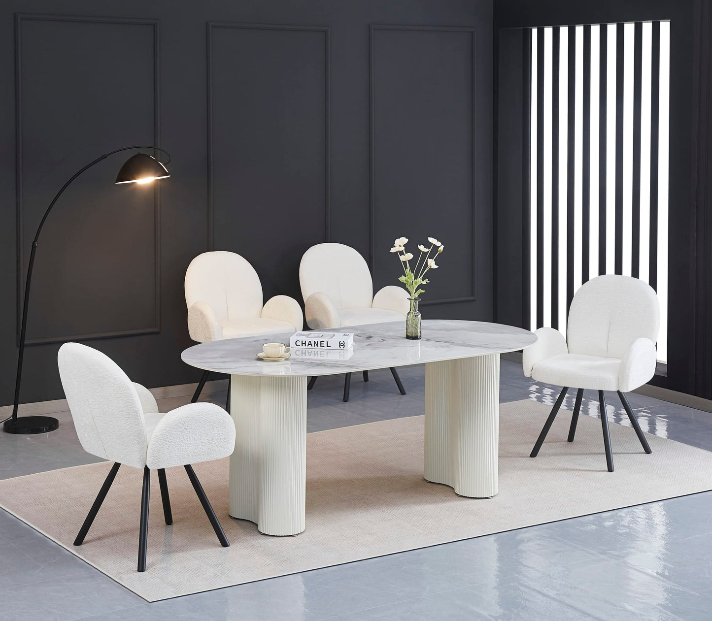 Table VENEZIA plateau céramique marbré blanc L 180 cm