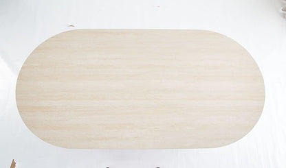 TABLE A MANGER SELENA PIED METAL NOIR PLATEAU EN CERAMIQUE TRAVERTIN MAT 180x90cm
