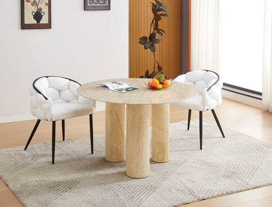 TABLE REPAS ANAÏS PIEDS TRAVERTIN PLATEAU CERAM TRAVERTIN 120CM