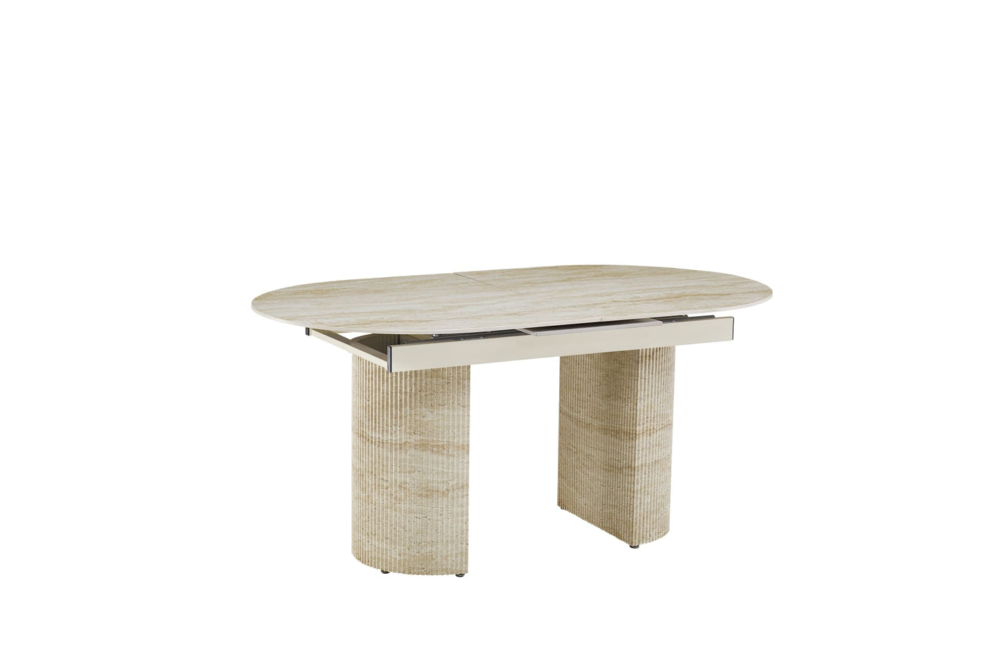 TABLE EXTENSIBLE SAHARA PIED EFFET TRAVERTIN PLATEAU CERAMIQUE TRAVERTIN BRILLAN 160/200x90x75
