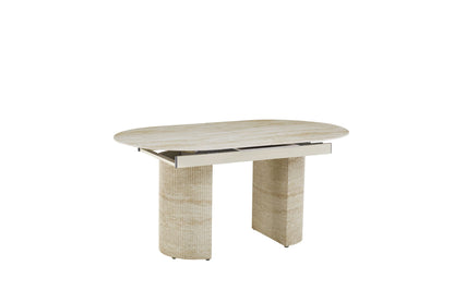 TABLE EXTENSIBLE SAHARA PIED EFFET TRAVERTIN PLATEAU CERAMIQUE TRAVERTIN BRILLAN 160/200x90x75