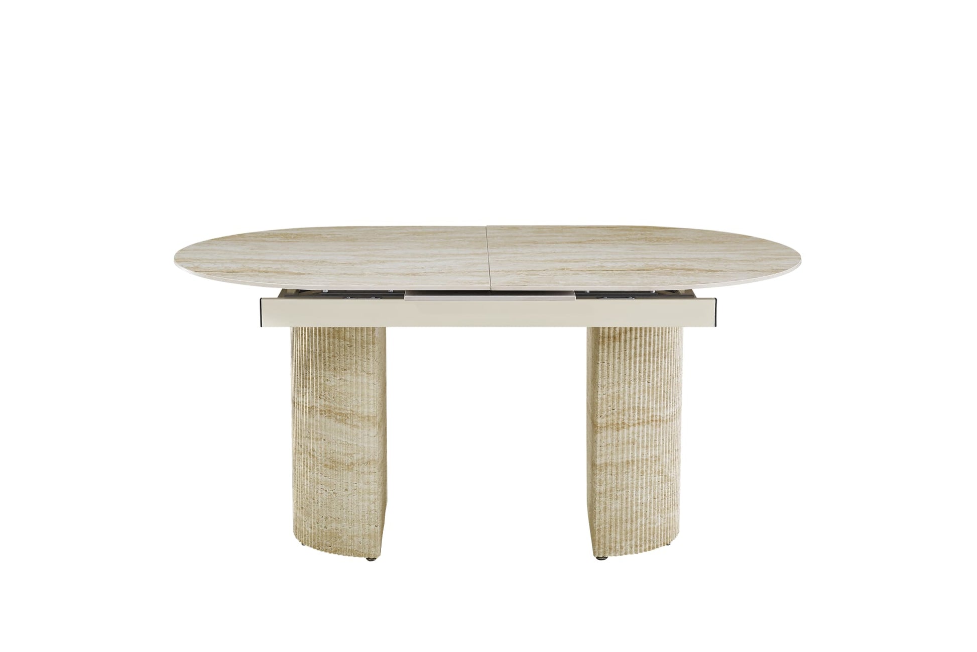 TABLE EXTENSIBLE SAHARA PIED EFFET TRAVERTIN PLATEAU CERAMIQUE TRAVERTIN BRILLAN 160/200x90x75